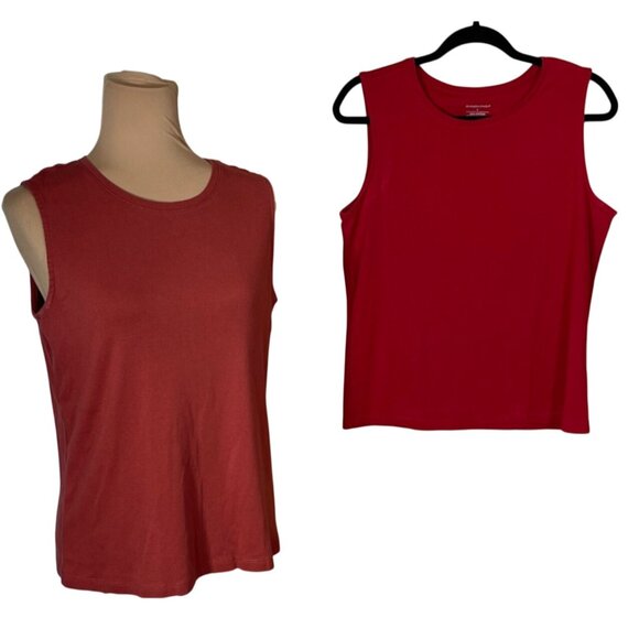 2 Christopher & Banks Tank Top T-Shirt Sleeveless Size L Large Red Orange - Picture 1 of 9